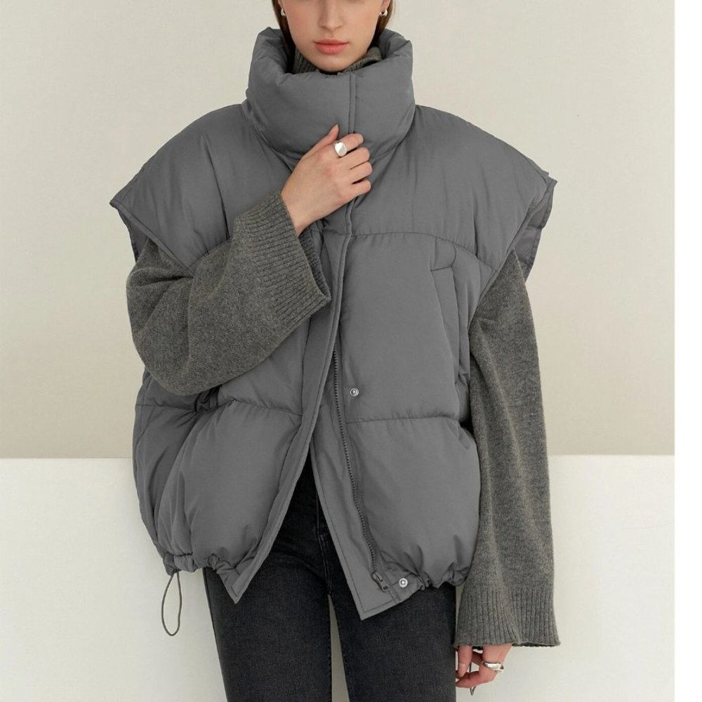 Oversized grey puffer vest